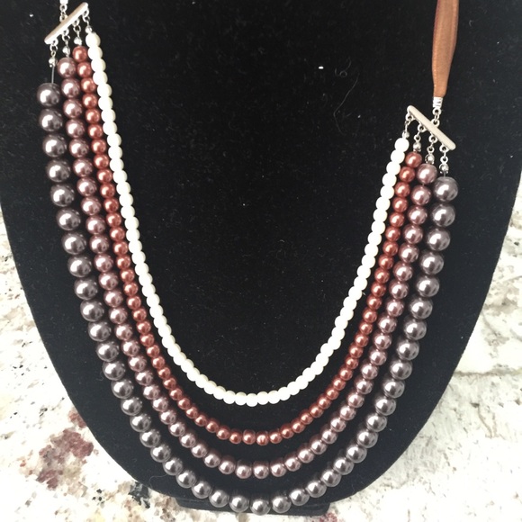 Multi-strand Faux Pearl Necklace in Browntones - Picture 1 of 3